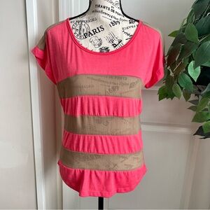 Urvana Cap Sleeve Sheer Stripes Top Coral Brown Sz S